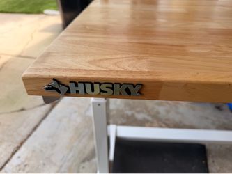 Husky 52 in x 24 in Adjustable Height Work Table with Solid Wood Top