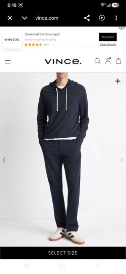 Vince Peruvian Cotton Navy Hoodie Pullover with Contrast Drawcords, Size L