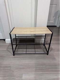 Industrial Entryway Shoe Rack Bench 24.5”x11.75”x17” Wood & Metal