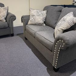 Agleno Charcoal Grey 2 Piece Sofa and Loveseat Set by Ashley Furniture 