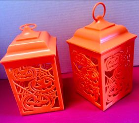 Orange Halloween Pumpkin Lantern Light Set of 2 Home Accents Decoration