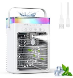 Portable Air Conditioner, 3-in-1 Evaporative Air Cooler with 3 Speeds & 2 Mist Modes, 1000ml Personal Mini AC Unit, USB Powered Small Cooler with RGB
