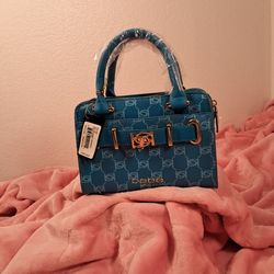 NWT Bebe Capri Blue Evie Top Handle With Matching Crossbody Strap