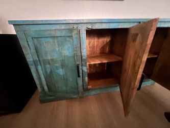 Rustic Turquoise Wood Sideboard / Buffet Cabinet – 68”