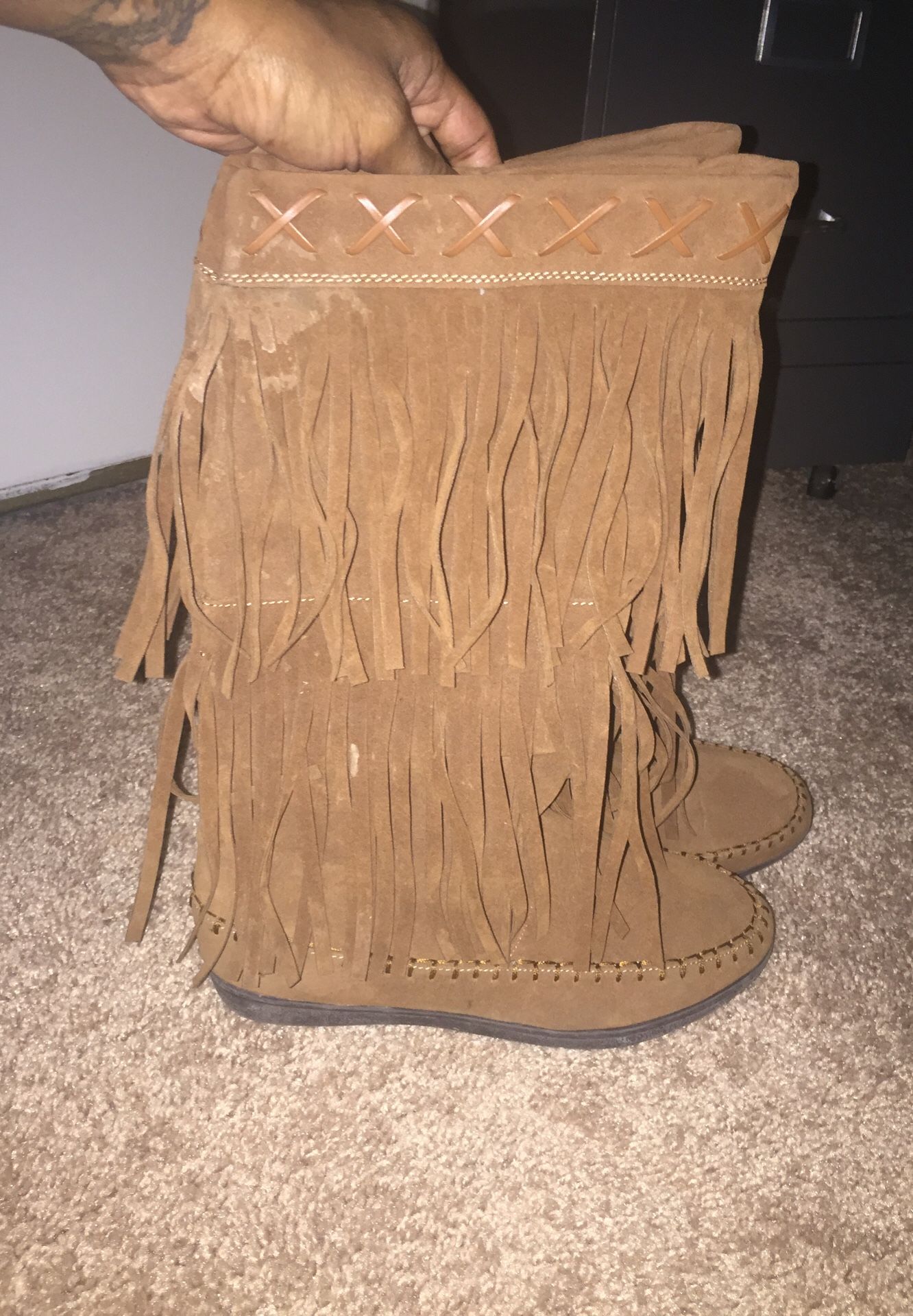 Women 2Layer fringe flat boots