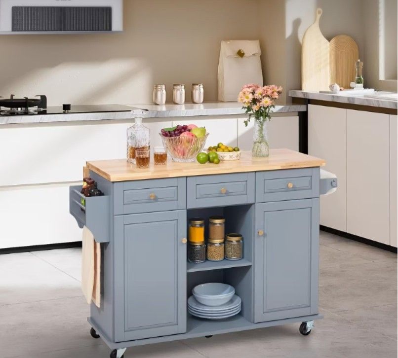 Kitchen Island with Trash Can Storage Cabinet 37.2 in (H) x 29.5 in (W) x 53.1 in (D)