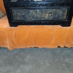 Antique Camphor Wood Asian Intricate Carved Chest