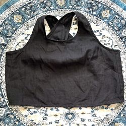 Amourlinen Medium Dark Grey Gray 100% Linen Criss Cross Cropped Tank Top Lounge