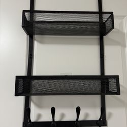 Over The Door Hooks Organizer,Coat Rack with 12 Hooks and 2 Mesh Baskets,Back of Door Storage Organizer for Bathroom,Bedroom,Kitchen,Office(Black)