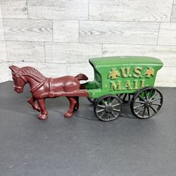 VINTAGE CAST IRON U.S. MAIL HORSE AND BUGGY WAGON CARRIAGE