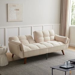 Convertible Futon Sofa Bed, 74.8″Fabric Futon Couch with 3 Levels Adjustable Backrest, Folding Futon Sleeper Sofa for Living Room, Apartment, Office, 