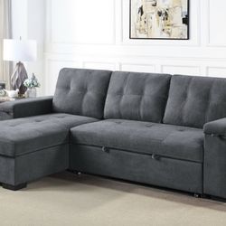 Reversible Sleeper Sectional Sofa with Storage Chaise Cup Holder USB Ports and Pockets