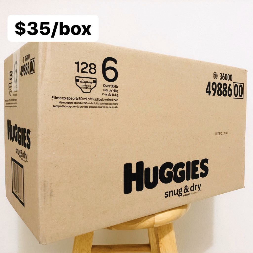 Size 6 (Over 35 lbs) Huggies Snug & Dry (128 diapers) - $35/box