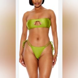 NWT Cancun Bikini Set by Forplay Women's Size Large Color Moss