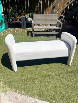 White fabric love seat ottoman