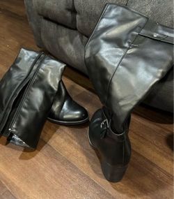 Women’s Black Faux Leather Knee-High Slouch Boots