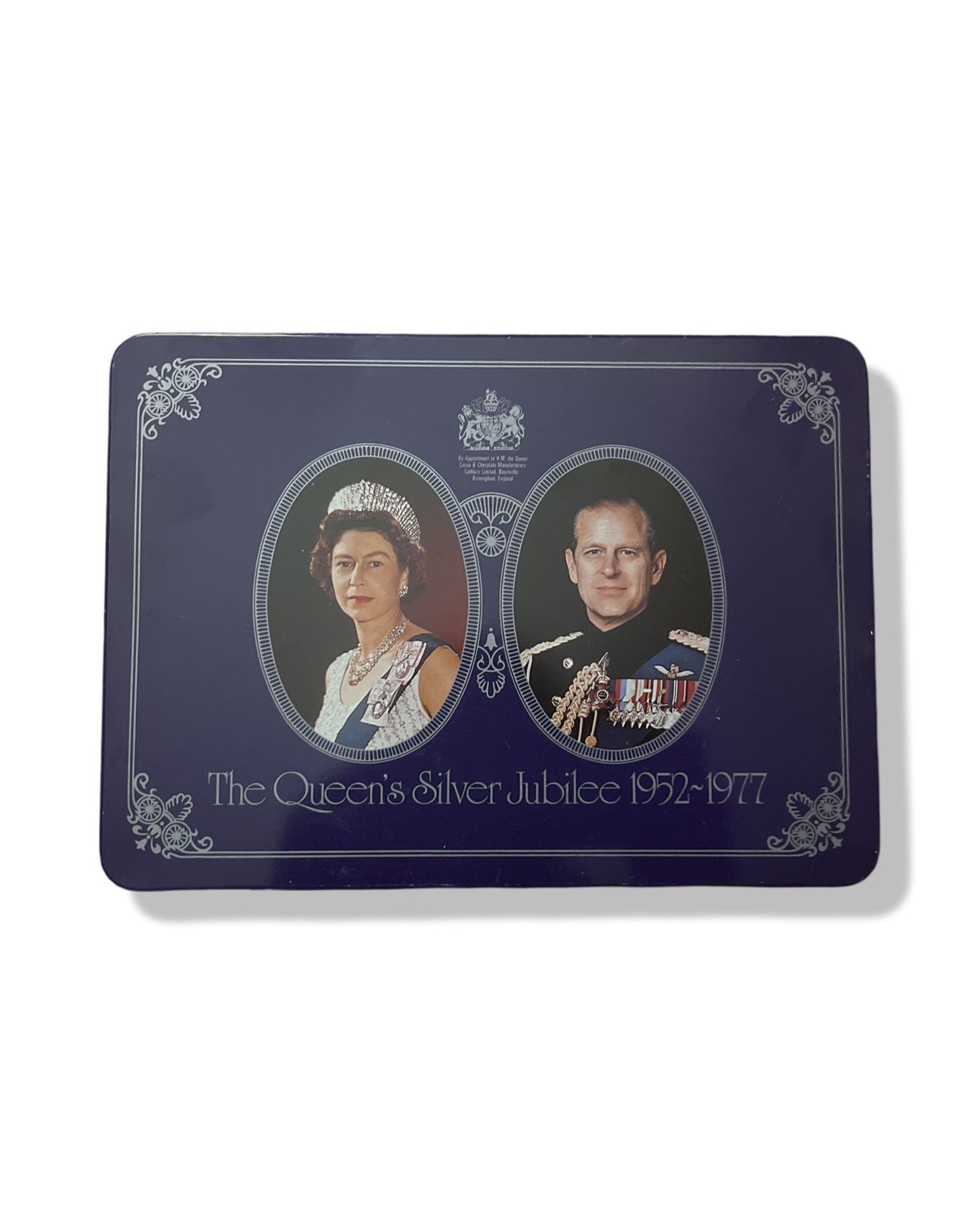 The Queen’s Silver Jubilee 1(contact info removed) Vintage Collectible Cadbury Milk Tray Chocolate Tin