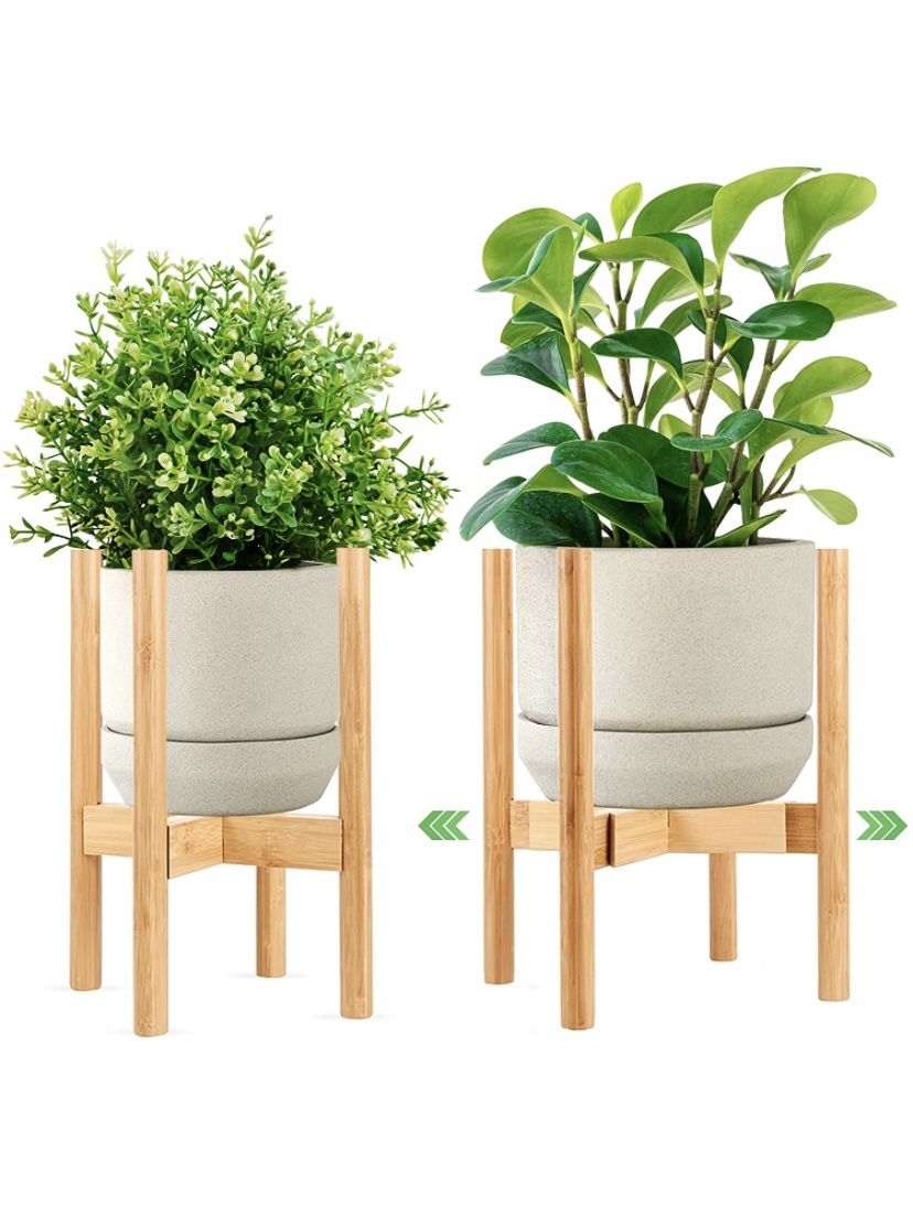 Waytrim 2Pcs Plant Stand Flower Pot Holder - BAMFOX Indoor Bamboo Mid Century Modern Plant Holder Display Rack for House Plants, Home Decor (No pot)