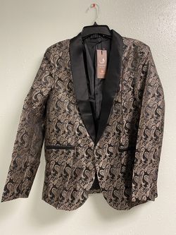 Men's Tuxedo Floral 2 Piece Suit Slim Fit Tux-size M- Black/Gold-New