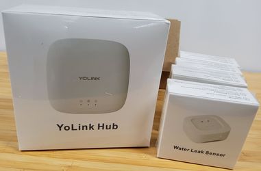 Brand New In Box! Yolink Water Leak Sensor 4 Pack & Hub
Model #s: YS1603 & YS7903