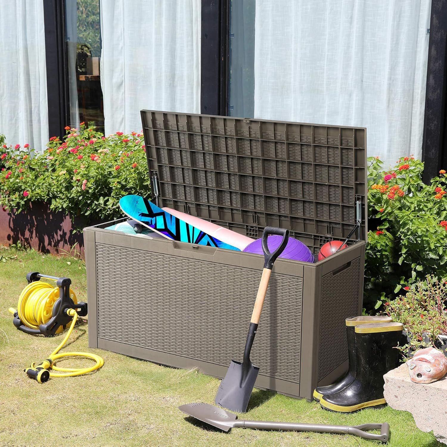YITAHOME 100 Gallon Large Resin Deck Box Outdoor Storage Boxes for Patio Furniture, Outdoor Cushions, Garden Tools and Pool Supplies-Waterproof,Lockab