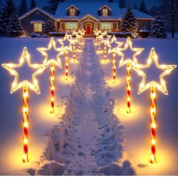 Brandnew 12 Pack Christmas Decorations Outdoor, Twinkling Big Star Solar Christmas Lights with 180 Bright LED and 10 Lighting Modes, Warm White Waterp
