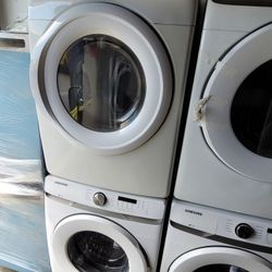New Samsung Large Capacity Front Load Washer And Used Stackable Gas Dryer Set