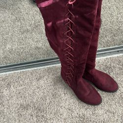 Women Thigh High Burgundy Boots Size 8 
