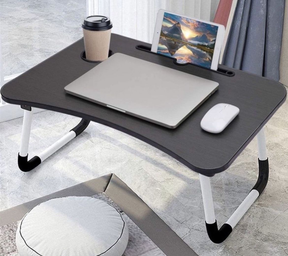 Laptop Bed Tray Table, Foldable Lap Desk Stand, Multifunction Lap Tablet with Slot and Cup Holder, Bed Tray Laptop Desk for Eating Breakfast, Reading,
