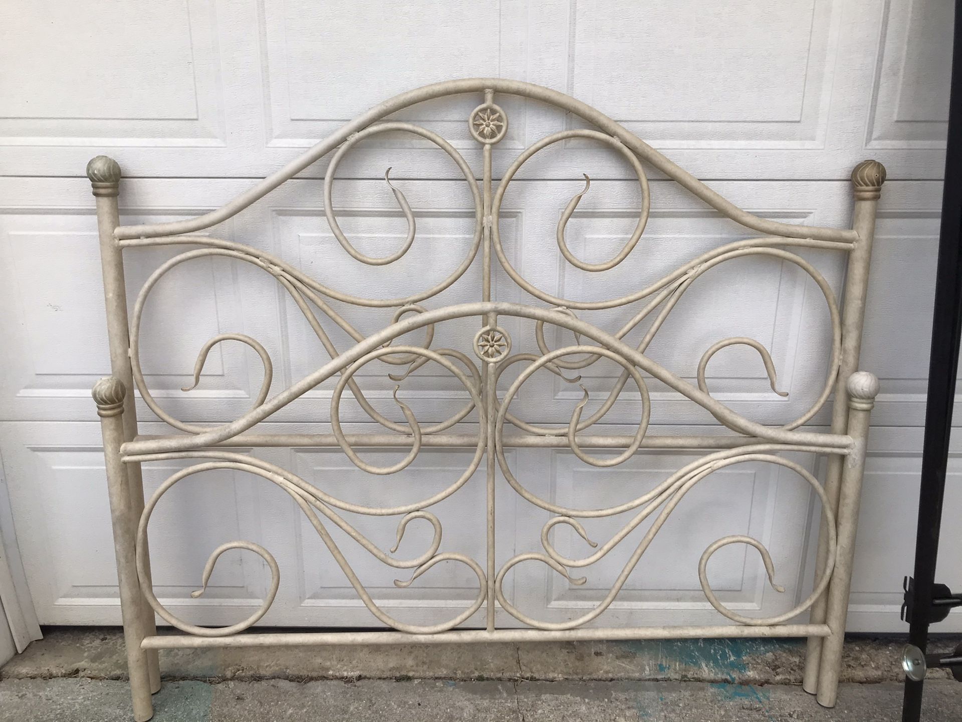 Tan Distressed Iron Queen Bed with Frame.