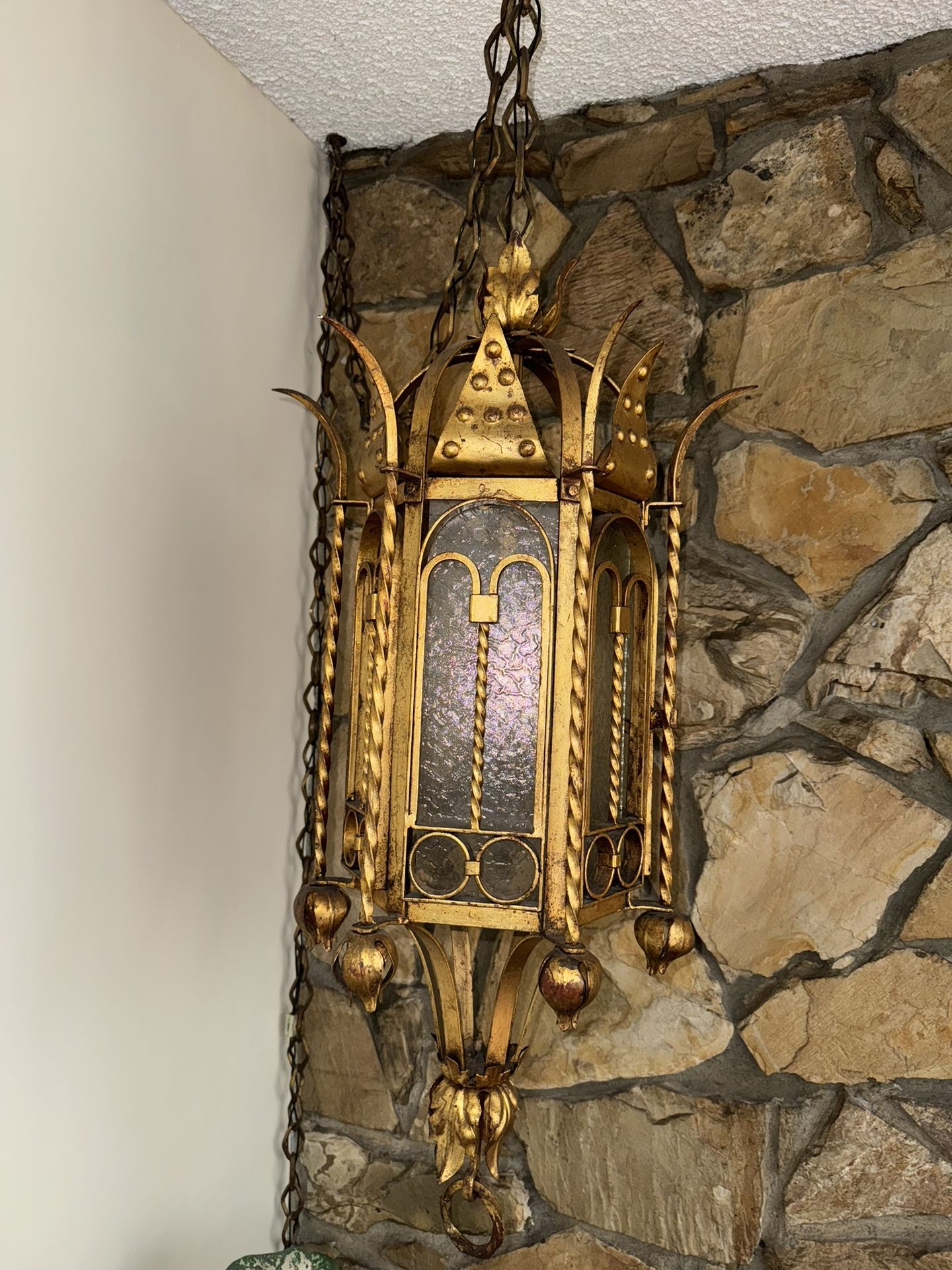 Antique Italian Huge Gilt Lantern Hanging Light Gorgeous Gothic Style