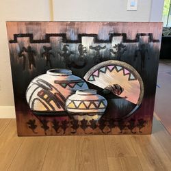 50x40 EXTRA LARGE Oil Painted Sand Textured Native Southwest Pottery Artwork