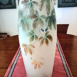 Cameo cut & enamelled French vase circa 1920s. No chips, cracks or repairs. 15.5" high x 7" diameter *Apopka Pick-Up *