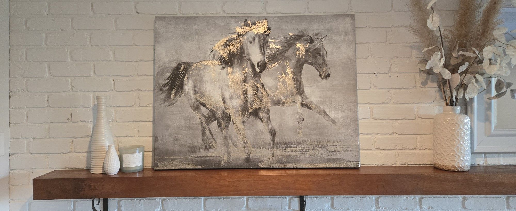 Horse Wall Canvas, Gray & Gold, 39"W X 30"H