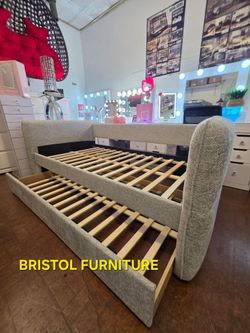 🪙 Day Bed Twin-Twin, Light Gray Color, Padded Fabric Upholstered, New in the Box.