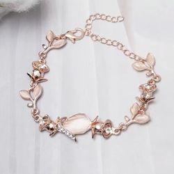 Rose Gold Leaf & Flower Chain Bracelet