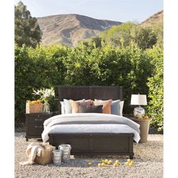 Jaxon Espresso Black Brown California King Wood Panel Bed | Adjustable Base Compatible