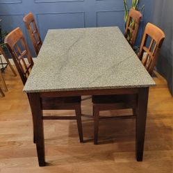 Solid Wood And Granite Dining Table Set With 4 Chairs 