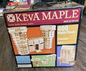 MindWare KEVA 400 Maple Wood Building Planks Set - Building Toy Includes 400 Wooden Blocks, 2 KEVA Balls, and Idea Book