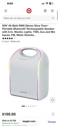 ION Glow Tone Portable Bluetooth Speaker