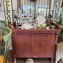 Antique Red Farm House Cupboard