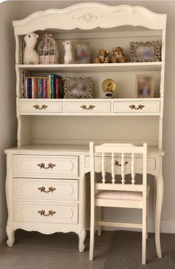 Vintage French Provincial Desk with hutch
