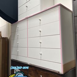 White And Pink Eight Drawer Dresser Chest Comoda Nueva