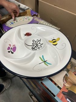 Garden Bugs Divided Serving Platter – Bee Butterfly Ladybug