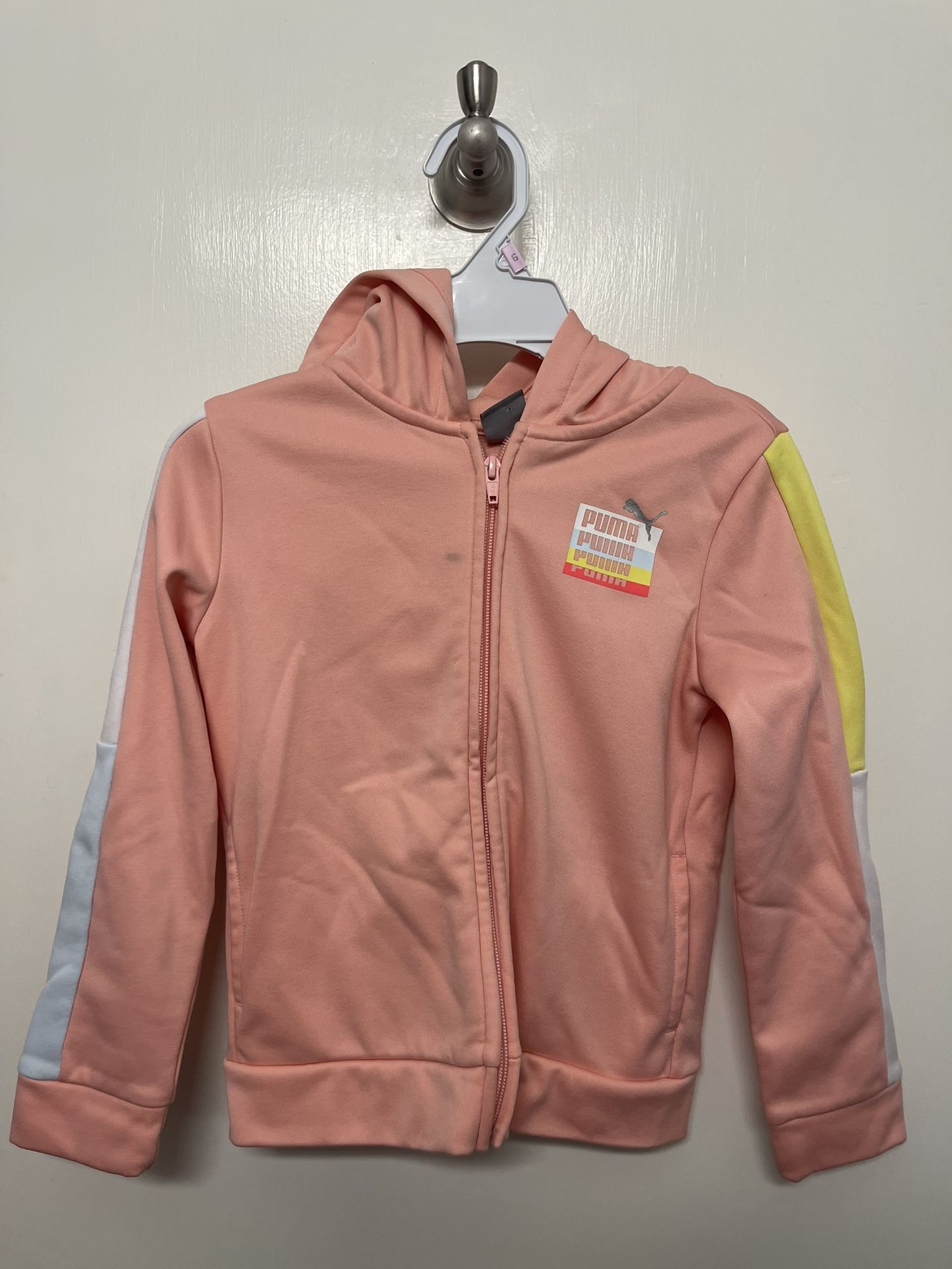 Puma Long Sleeve Full Zip Hoodie Pink Multicolor Logo Girls Size 6X