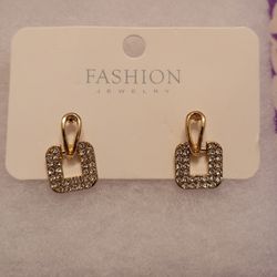 Gold and CZ Dangle Earrings 