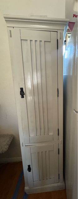 White Wood Storage Cabinet with Black Hardware