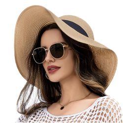Womens Sun Hat UV Protection Wide Brim Beach Hat Floppy Foldable Roll-Up Straw Hats
