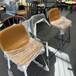 Faux Leather Barstools, Modern Counter Height Stools with Back and Metal Legs, Armless Counter Chairs for Kitchen Island, 