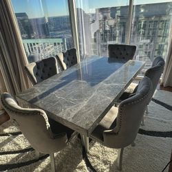 Luxury Marble Dining Table Set w/ 6 Chairs – Excellent Condition